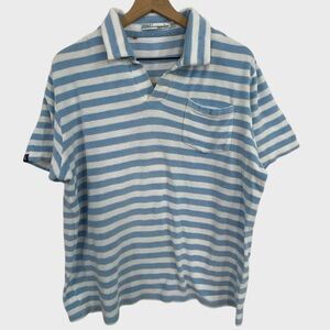 Criquet Blue and White Striped Cotton Terry Cloth Mens Shirt Size Large